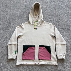 Cash By Cash App Hoodie Mens Medium Beige Pullover Pockets Back Graphic Columns